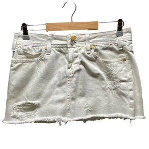 Vigoss Studio Mini Skirt The Ritz Women's 5/6 White Distressed Denim Raw Hem EUC